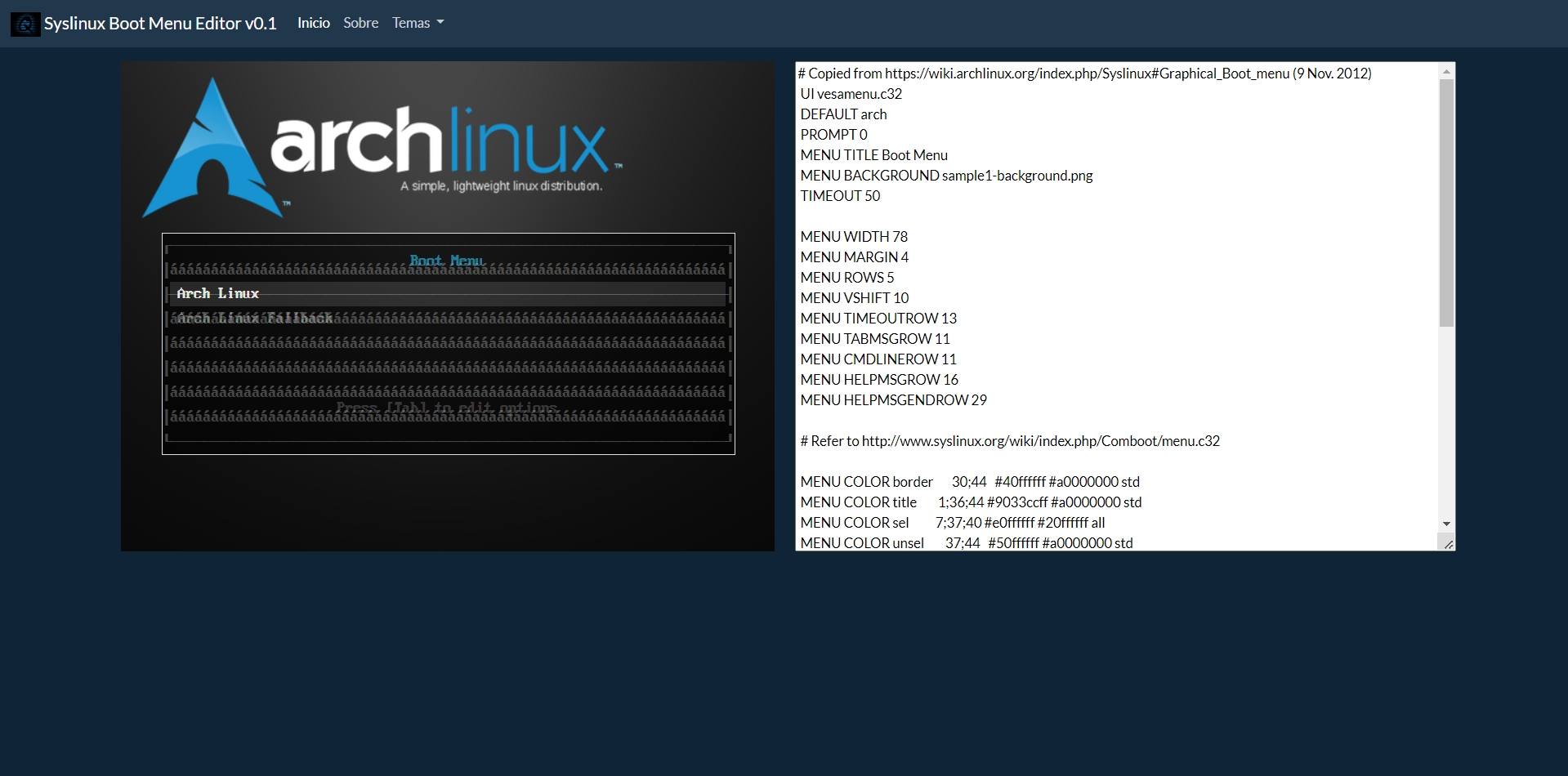 Syslinux Boot Menu Editor v0.1